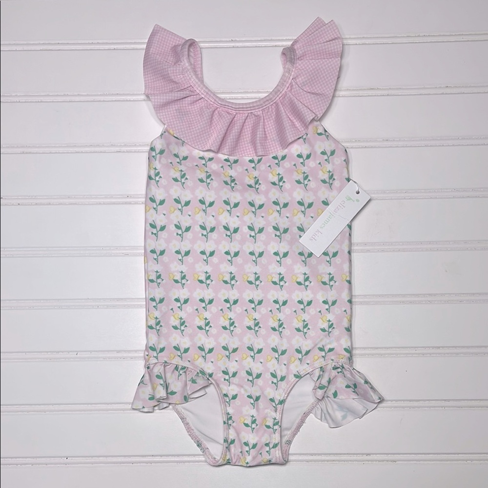 ELIZA JAMES KIDS NWT Floral Gingham Ruffle One Piece Swimsuit